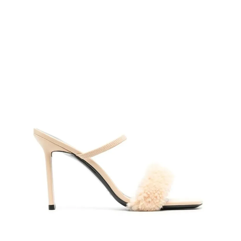 BY FAR Ada 100mm Shearling Sandals Sable Beige Size 37 US7 NWOB Minor Defect